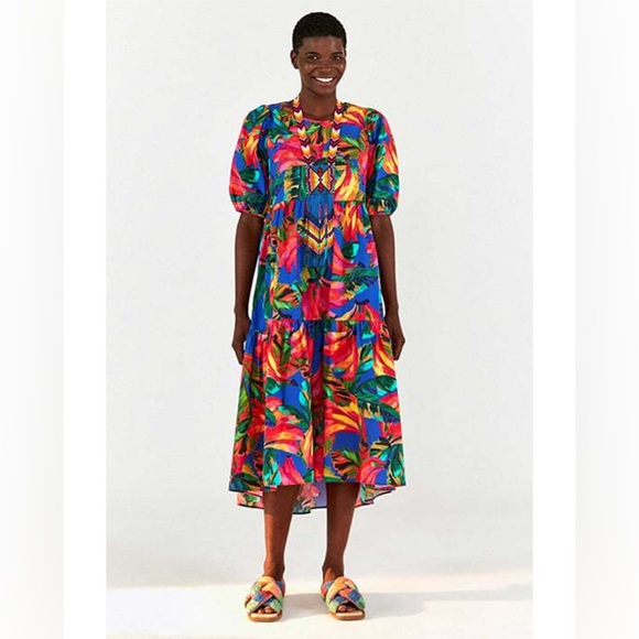 Farm Rio Blue Bananamix Puff Sleeve Midi Dress - Picture 8 of 8